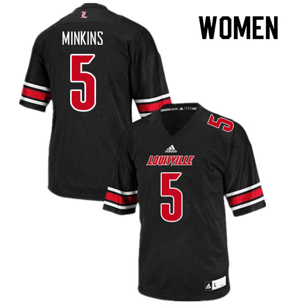 Women #5 Josh Minkins Louisville Cardinals College Football Jerseys Sale-Black - Click Image to Close